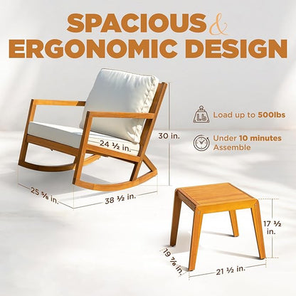 IDZO Rocking Chairs Design Heavy Duty 400lbs Capacity Wood Patio Bistro Set 3 Piece Outdoor