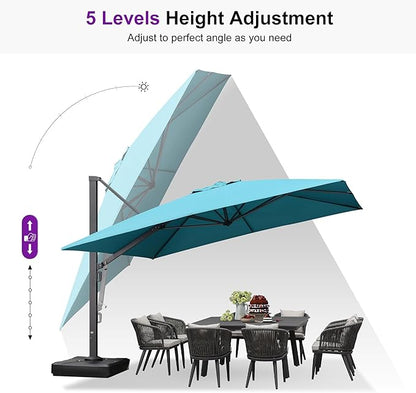 PURPLE LEAF 12 FT Square Patio Umbrella Large Outdoor Aluminum Offset Umbrella with 360-degree Rotation Cantilever Umbrella for Garden Deck Backyard Pool, Turquiose Blue