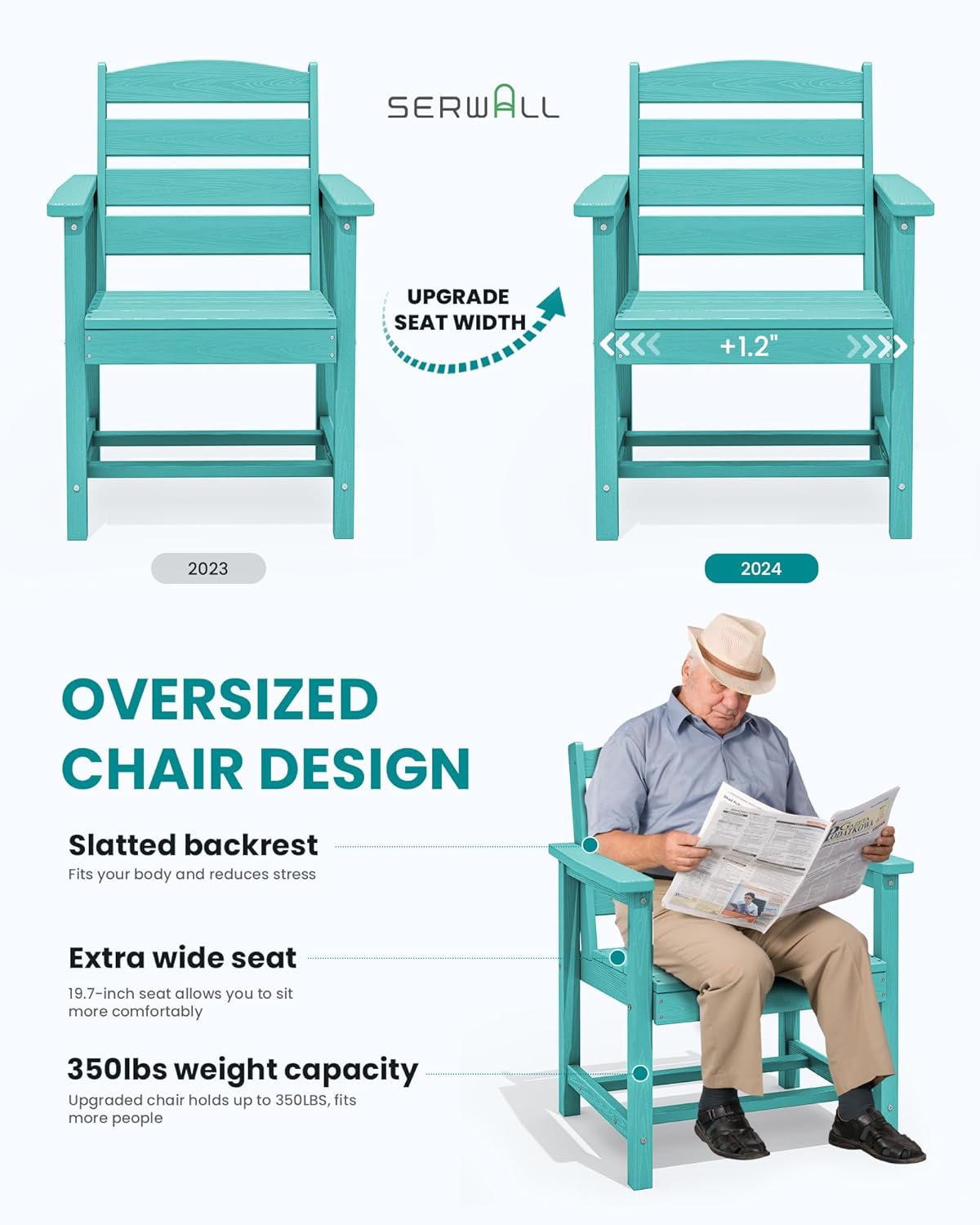 SERWALL Patio Table Set, 5-Piece Outdoor HDPE Furniture with Umbrella Hole, All Weather Dining Table and Chairs for Lawn, Garden, Poolside, Aruba
