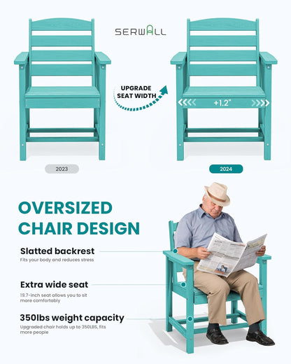 SERWALL 7-Piece Patio Table Set, Outdoor HDPE Dining Furniture with Umbrella Hole, All Weather Table and Chairs for Lawn, Garden, Poolside, Aruba
