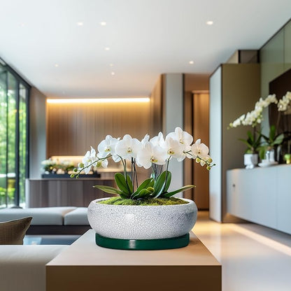 Bonsai Pots 13 Inch - Shallow Ceramic Planter with Drainage Hole and Saucer, Round Succulent Pots for Indoor Outdoor, Large Succulent Planter, Apartment Decor, Gardening Gifts, Green