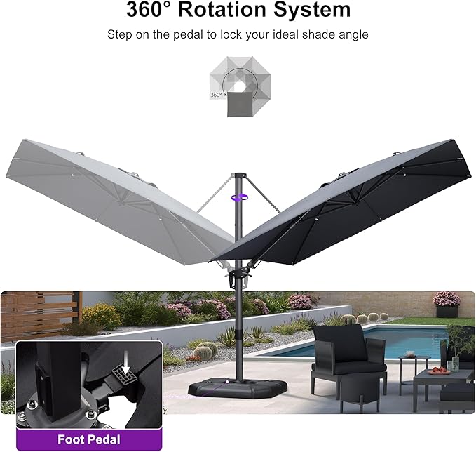 PURPLE LEAF 9' X 12' Left-right Tilt Patio Umbrella Outdoor Cantilever Swivel Rectangle Umbrella with Tilt Aluminum Offset Umbrella with 360-degree Rotation for Garden Deck Pool Patio Grey