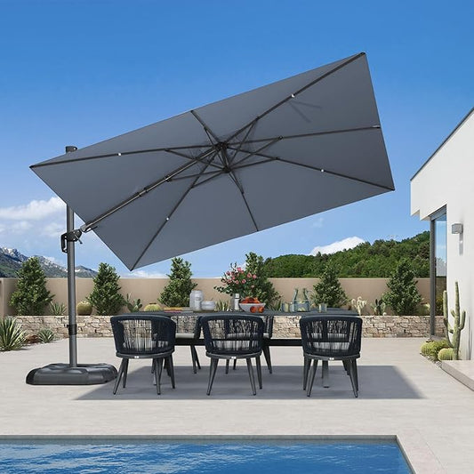 PURPLE LEAF 11' X 8' Left-right Tilting Patio Umbrella Outdoor Cantilever Swivel Rectangle Umbrella with Tilt Aluminum Offset Umbrella with 360-degree Rotation for Garden Deck Pool Patio Light Grey