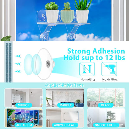 15-Inch Window Boxes Sill Planter Suction Cup Holder, 5-Inch Extra Wide Window Sill Extender, with Load Bearing Bracket for Herbs, Succulents, Clear Acrylic Indoor Plant Stand