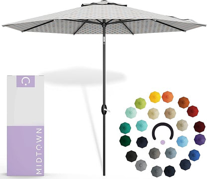 Midtown Umbrellas Sunbrella Umbrella 9 Feet Outdoor Umbrella With Infused Gem Acrylic Fabric - Auto-Tilt Aluminum Frame Patio Umbrella For Backyard, Deck, Garden, Pool - Black Pole
