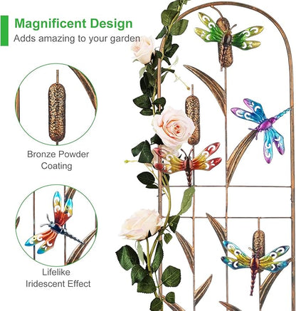 SUNNYPARK Set of 2 Dragonfly Metal Garden Trellis for Climbing Plants, Decorative Vegetables Flowers Vine Trellis for Outdoor Patio 60'' H x 11'' W