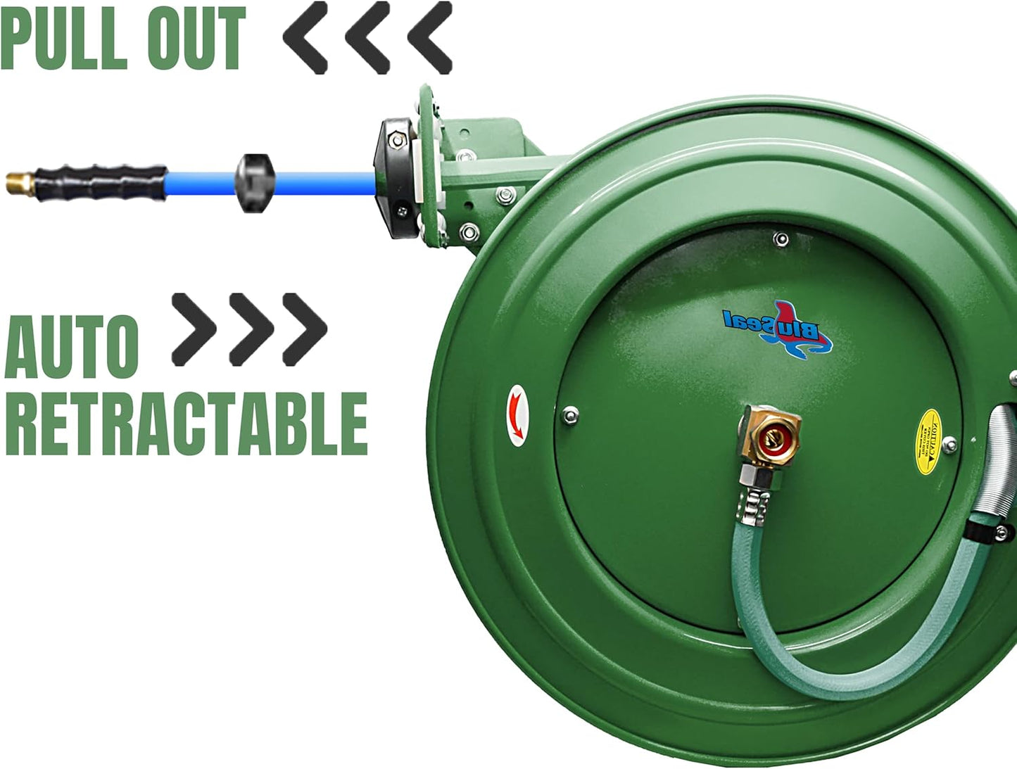 Auto Retractable Water Hose Reel with Hot & Cold Water Rubber Garden Hose, Spray Nozzle - Ultra Light, Super Strong with 6' Lead-in Hose (5/8” x 50’ Green)