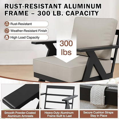 EAGLE PEAK Urban Slate 3 Piece Outdoor Bistro Set Modern Swivel Rocking Chairs and Table, Outdoor Furniture Set for Balcony Porch Deck or Backyard, Black/Beige