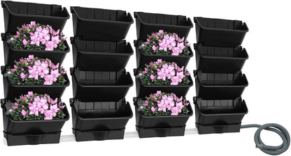 20 Pack Self Watering Wall Mounted Planter, Indoor and Outdoor Vertical Planter Wall Mounted Planter for Patio Outdoor Decor with Drainage Holes, Vertical Garden Planters for Indoor Plants- Black