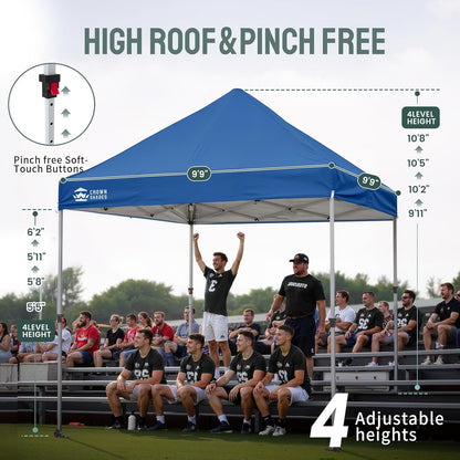 CROWN SHADES 10x10 Heavy Duty Canopy - Premium Pop Up Canopy Tent - Extra Sun Shade Protection with 400D Strength Oxford Fabric - Great for Trade Shows, Events, Tailgates & Commercial Use, Blue