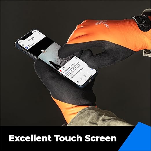 100% Waterproof Gloves for Men and Women, Winter Work Gloves for Cold Weather, Touchsreen, Thermal Gloves for Fishing, Gardening and Working in Freezer, With Grip, Orange, XX-Large