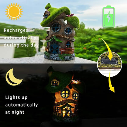 ASAWASA Flocked Mushroom Fairy Garden House with Solar Light,Funny Statue Sculptures for Garden Decor,Exquisite Cottage Figurines for Patio Lawn Yard Gift Decoration