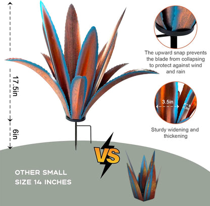 TOMBABY Enlarge Thickened Wind Resistant Iron Agave Metal Plant Country Garden Sculpture Statue Outdoor Decoration Agave Metal Plant Courtyard Garden Lawn Ornament Gift (2, 12 Leaves Blue)