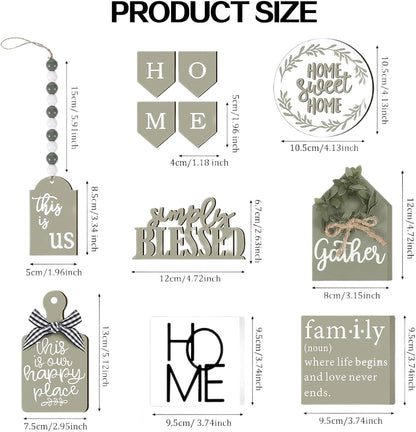 11PCS Farmhouse Tiered Tray Decor Set – Rustic Wooden Mini Signs and Decorations for Home and Kitchen Display (Tiered Tray Not Included)