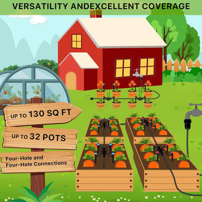 Drip Irrigation System – 2025 Upgraded Garden Watering System with 46FT 1/2'' Tubing, New Quick-Connect 1/4 inch Fittings Automatic Sprinkler for Garden Lawn Greenhouse Plant Flower Bed