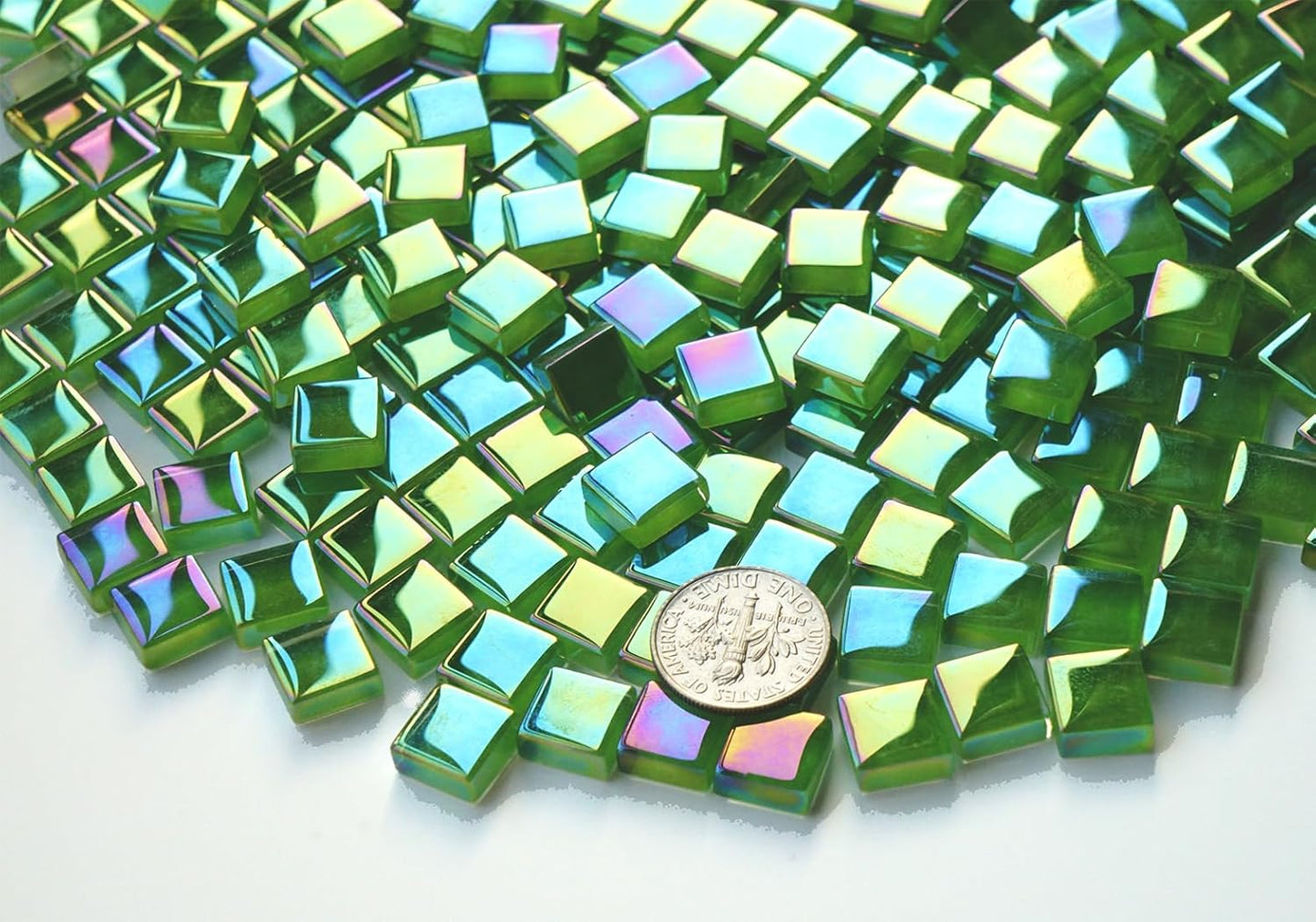 335PCS Lush Green Iridescent Mosaic Tiles, 300G Small Glass Perfect for DIY Crafts and Home Decoration, Ideal for Creative Art Projects, Great for Artists and Mosaic Lovers