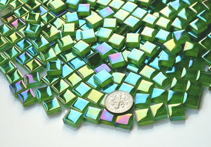 335PCS Lush Green Iridescent Mosaic Tiles, 300G Small Glass Perfect for DIY Crafts and Home Decoration, Ideal for Creative Art Projects, Great for Artists and Mosaic Lovers
