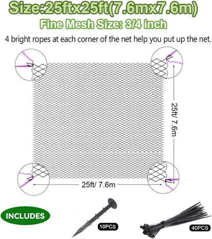 OGORI 25' x 25' Bird Netting Heavy Duty Nylon 3/4" Mesh Garden Netting Protect Fruit Trees, Plants and Vegetables