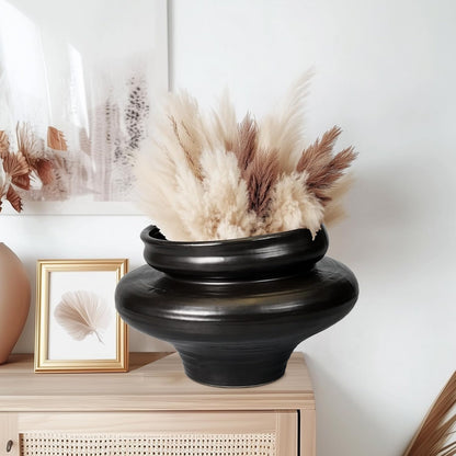 Ceramic Pots for Plants 11 Inch - Bonsai Planter for Outdoor Plants, Black Planter with Drainage Hole, Decorative Plant Pots for Home Decor, Gift for Women Men