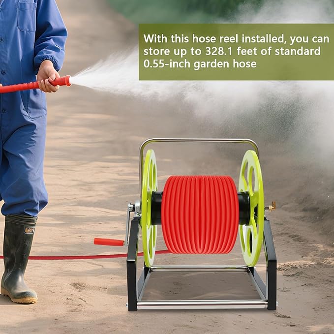 Metal Hose Reel for 0.55in Hose Reel, 28.1ft Garden Hose with Brackets and Handle for Watering Lawn and Flowers, Car