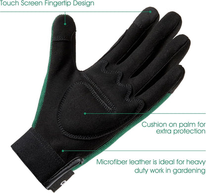 COOLJOB Thorn Proof Garden Gloves with Touchscreen Fingers for Men, Rose Pruning Work Gloves with Palm Cushion for Gardener, Farmer and Landscaper (Green 1 Pair Medium)