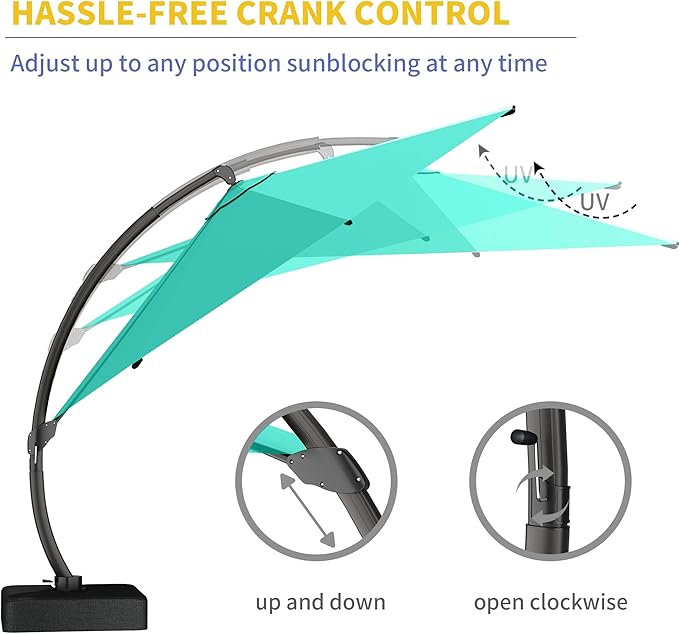 Kingdura 11ft Offset Cantilever Patio Umbrella with Base Included, Large Round Aluminum Outdoor Umbrella, 360° Rotation & Infinite Tilt, Heavy Duty Frame for Deck Pool Backyard, Turquoise Blue