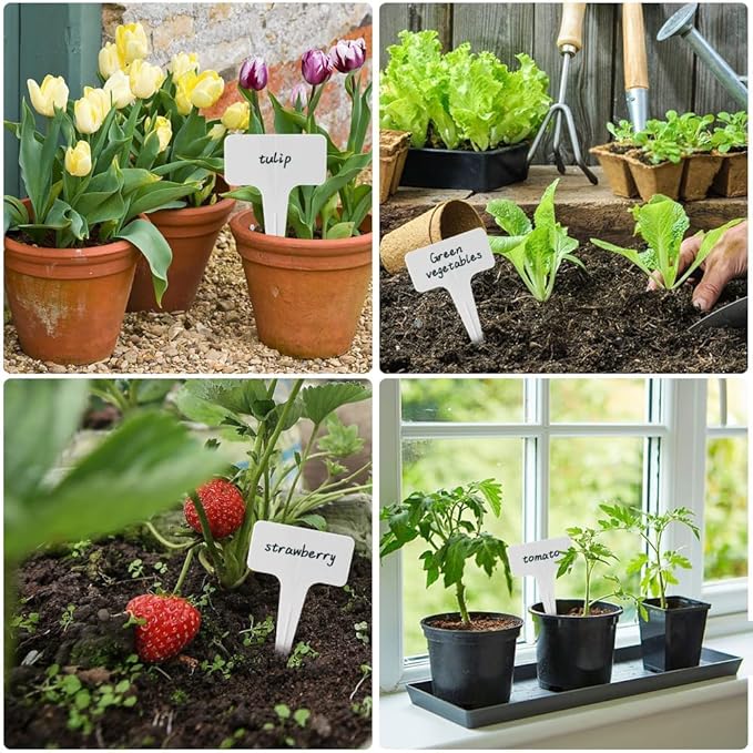 100 PCS White Plastic Plant Tags Thick Gardens Labels T-Type Nursery Markers Re-Usable