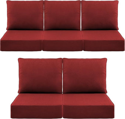 Luxury 6" Outdoor Cushions for Patio Furniture, 24x24x6" Thick Seat Cushion Set of 5, Fade Resistant Couch Chair Replacement Cushions High Density Deep Wicker Chair Cushion w/ Removable Cover, Red