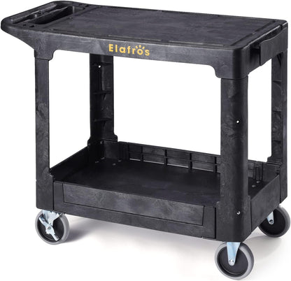 ELAFROS Heavy Duty Plastic Utility Cart, 37 x 18.8 in, Flat Top, Swivel Wheels, 550 lbs Capacity, Black