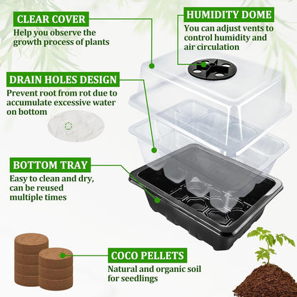Halatool Seed Starter Kit, 3 Pack 36 Cells Black Seedling Starter Tray with 40 PCS Coco Coir Pellets for Seedlings, Organic Seed Starting Soil Pods for Planting Vegetables Flowers Herbs