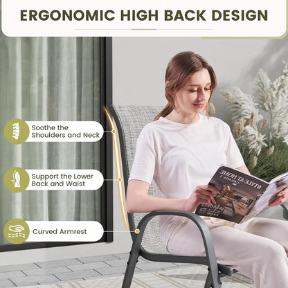 UDPATIO Patio Chairs Set of 4, Stackable Outdoor Dining Chairs with High Back, Breathable Textilene Fabric Outdoor Chair All Weather, 350LBS Capacity for Garden, Backyard (Light Grey)