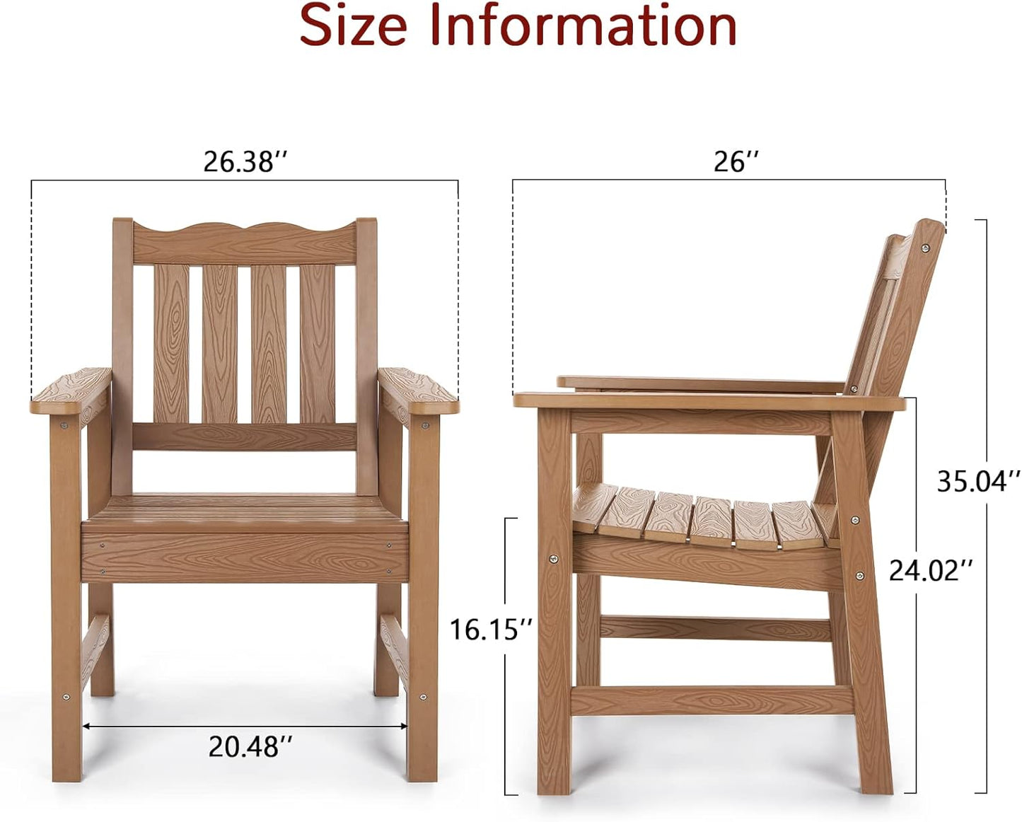 Stoog 3-Piece All-Weather Garden Chairs Set of 2 with Table, Outdoor Dining Chair with 400 lbs Weight Capacity, Patio Bistro Set for Porch, Backyard, Lawn and Deck, Teak