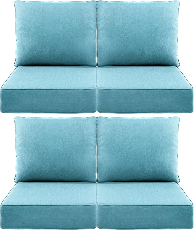 Luxury 6" Outdoor Cushions for Patio Furniture, 24x24x6" Thick Seat Cushion Set of 4, Fade Resistant Couch Chair Replacement Cushions High Density Deep Wicker Chair Cushion w/ Removable Cover, Teal