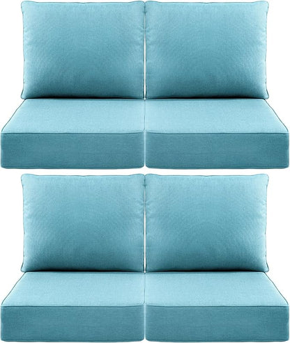 Luxury 6" Outdoor Cushions for Patio Furniture, 24x24x6" Thick Seat Cushion Set of 4, Fade Resistant Couch Chair Replacement Cushions High Density Deep Wicker Chair Cushion w/ Removable Cover, Teal