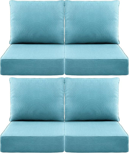 Luxury 6" Outdoor Cushions for Patio Furniture, 24x24x6" Thick Seat Cushion Set of 4, Fade Resistant Couch Chair Replacement Cushions High Density Deep Wicker Chair Cushion w/ Removable Cover, Teal