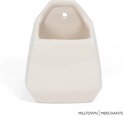 Milltown Merchants Succulent Wall Planter - Black Ceramic Planter - Succulent Plant Pot - Hanging Vase for Living Wall (1 Pack/Contemporary/White)