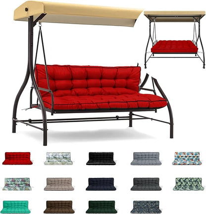 Swing Replacement Cushions with Backrest, 2 or 3 Seater Waterproof Non-Slip Overstuffed Swing Pad, Indoor/Outdoor Bench Cushion for Porch Chair Swing Garden Furniture (Red, 40 * 70.8in)