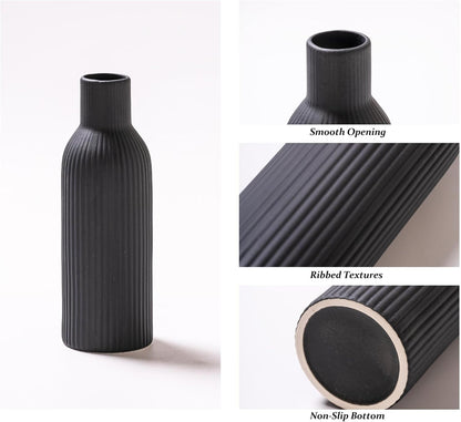 Ceramic Vase Set of 3, Flower Vases for Spring Room Decor, Kitchen Farmhouse, Modern Boho Style(Khaki/Black/Grey)