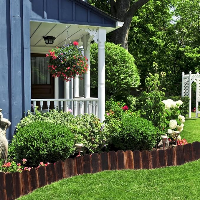 4 Pack Garden Wooden Fence Anti-Corrosive Outdoor Landscape Edging Flexible Decorative Border for Garden Yard Flower Tree Fence - 7.9'' H x 47'' L