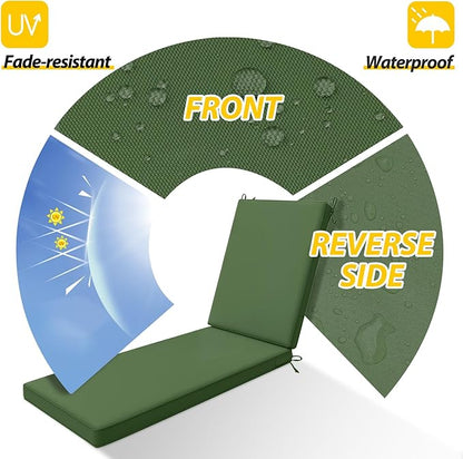 AAAAAcessories Outdoor Chaise Lounge Cushions, Waterproof, Fade-Resistant Patio Furniture Replacement Cushions, 74" x 23" x 3", Set of 2, Dark Moss Green