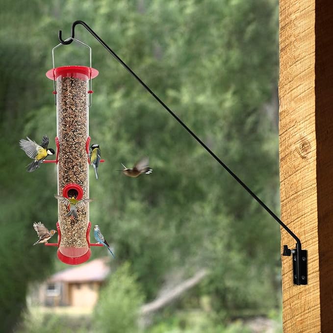 Heavy Duty Extended Reach Wall Mounted Deck Hook Wall Pole, Wall Bracket Direction and Length Adjustable Plant Bracket for Bird Feeders, Planters, Suet Baskets, Lanterns, Wind Chimes and More,Black