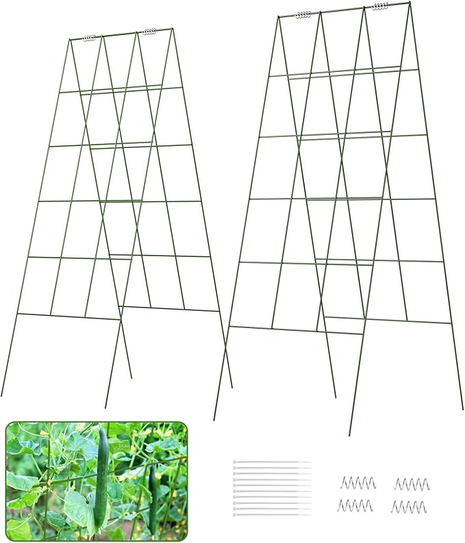 DOEWORKS Cucumber Trellis, 48" High Foldable A Frame Garden Trellis, 2 Pack, Plant Support for Climbing Cucumber, Beans, Tomatoes, Flowers, Green