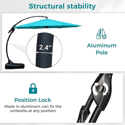 Grand patio 12 FT Sunbrella Outdoor Cantilever Umbrella with Base Patio Large Aluminum Offset Umbrella for Deck Yard (Aruba-SUNBRELLA, 12 FT)