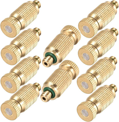 Brass Misting Nozzle, 10 Pack High Pressure Spray 10/24 UNC Outdoor Anti-drip Fogging Spray Head Misting System Tips for Landscaping Outdoor Cooling System (0.012 Orifice)