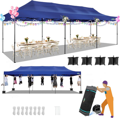 COBIZI 10x30 Pop up Canopy, Heavy Duty Outdoor Party Tents for Parties, Ez up UPF 50+ Waterproof Commercial Canopy with Wheeled Bag can fold, Dark Blue