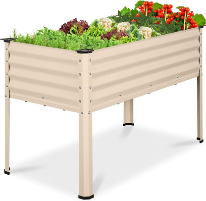 Best Choice Products 48x24x30in Galvanized Raised Garden Bed, Metal Elevated Planter Box, Vegetable Garden for Backyard, Patio, Balcony - Beige