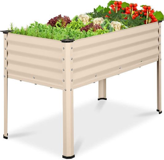 Best Choice Products 48x24x30in Galvanized Raised Garden Bed, Metal Elevated Planter Box, Vegetable Garden for Backyard, Patio, Balcony - Beige