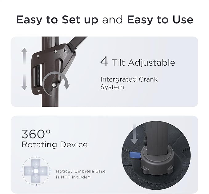 9' X 12' Cantilever Patio Umbrella 360°Rotation Rectangular Outdoor Large Offset Umbrellas Double Top Heavy Duty Windproof for Garden Deck Pool Backyard, Grey