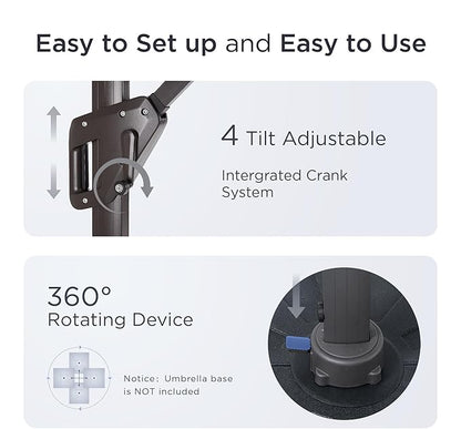 9' X 12' Cantilever Patio Umbrella with Base Included 360°Rotation Rectangular Outdoor Large Offset Umbrellas Double Top Heavy Duty Windproof for Garden Deck Pool, Grey