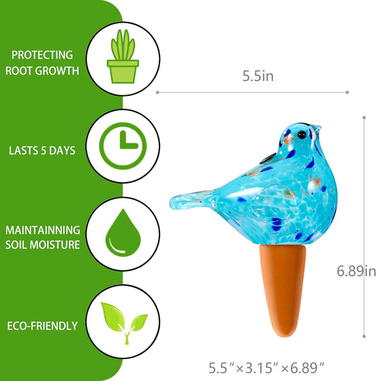 Glass Bird Shaped Plant Watering Ball Glass Automatic Watering Ball Flower Pot Insertion Spike Drip Irrigation Device Watering Ball Irrigation System Plant Enthusiast Gift (Light Blue)